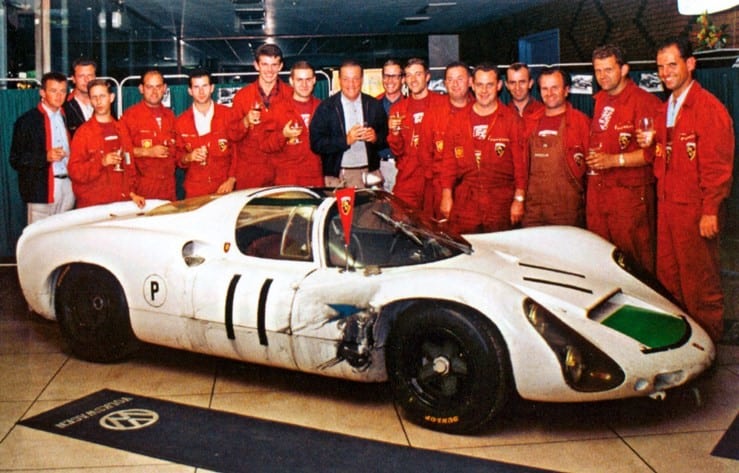 1967 Porsche 910/8 chassis 028 - photo at a Porsche Dealer’s on 31 July 1967 Jo Siffert & Bruce McLaren drove this car to 3rd place BOAC 500 Brands Hatch 30th July 1967