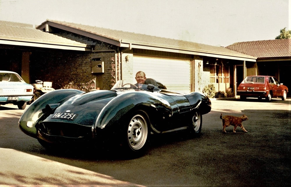 1987 Ian Green in the restored Tojeiro Jaguar at Ken Smith’s – photo Quenton Green