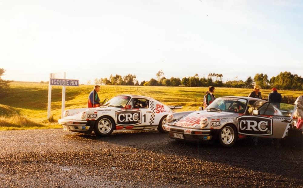 1996 - Goudie Road, Broadlands, 16th March 1996 – Ray William’s #1 CRC ‘Ivory Beast’ Porsche 930 Turbo 3.3 litre and Ray’s CRC ‘Peace’ car Porsche 930 Turbo – photo via Ray Williams