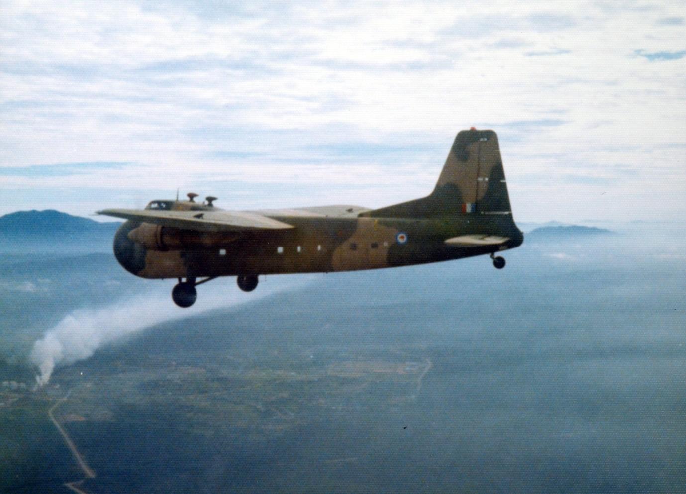 Bristol Freighter NZ5906 enroute Tengah to Kuantan 9 Nov 1973 photo by Jim Barclay in NZ5912