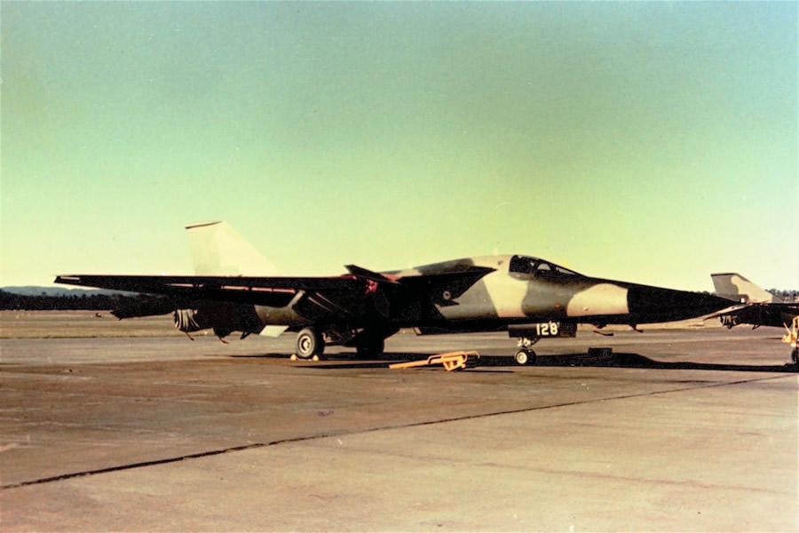 The brand new RAAF F111C ‘Ardvark’ (known in the RAAF as ‘The Pig’) A8-128 supersonic medium range interdiction and attack aircraft. RAAF Base Amberley – 10th June 1973 – photo by Jim Barclay