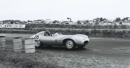 Ardmore 12 Jan 57 – Bob Gibbons in Jack Shelly’s pale blue Jaguar D-Type chassis XKD534 – photo Bob Stenberg Collection via Jim Barclay