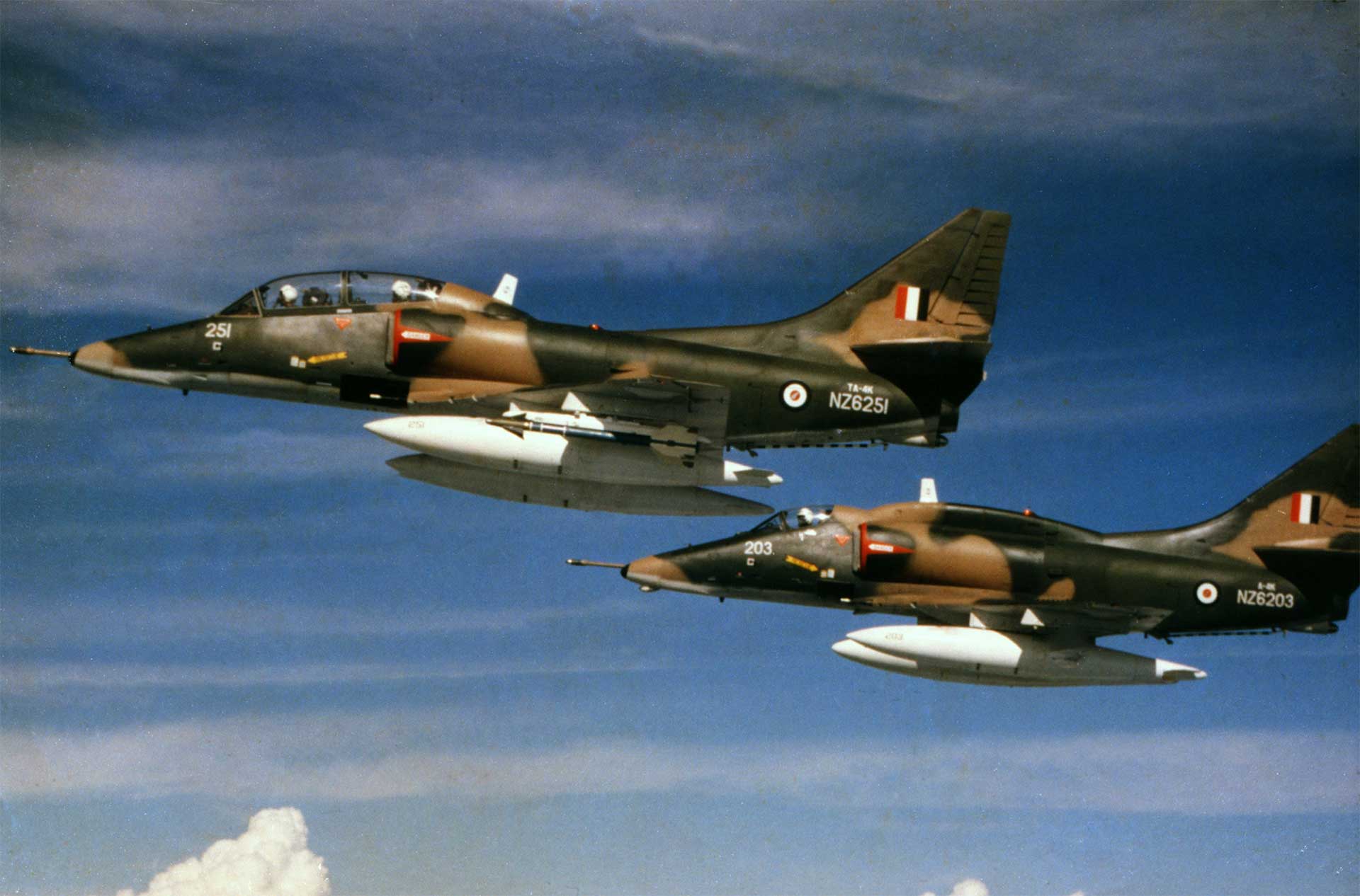 The originals taken in 1970 – RNZAF Skyhawk TA4K NZ6251 and Skyhawk A4K NZ6203