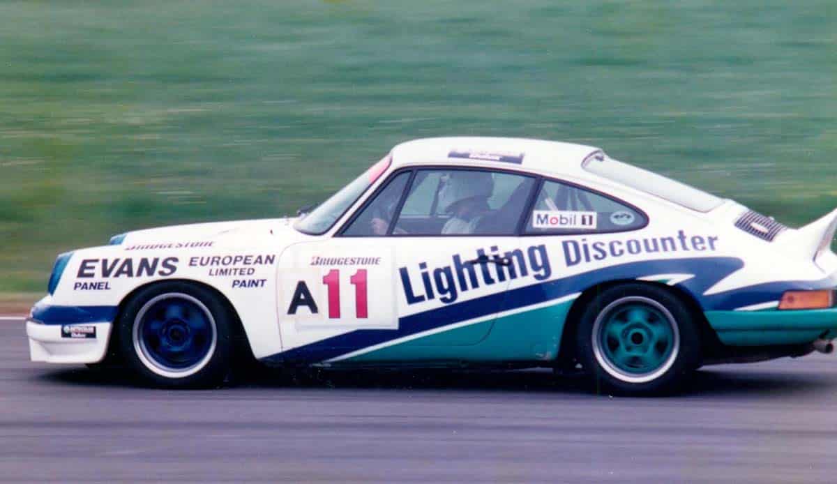Early colour scheme for the Lighting Direct Racing Team - Owen Evans in the Evans European Lighting Direct Carrera 2.7 – probably Whenuapai 1992 – photo via Owen Evans
