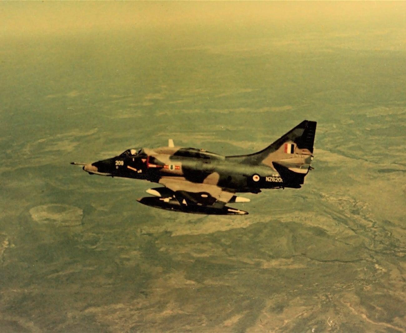 Transit from Darwin to Amberley at about 27,000 feet over the arid Barkly Tablelands – 75 Sqn A4K Skyhawk NZ6209 – Sunday 10th June 1973 – photo by Jim Barclay