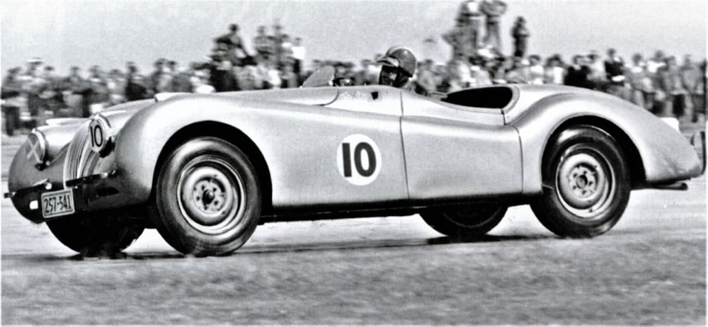 Ohakea 3rd March 1951 – Ron Roycroft Jaguar XK120 – photo Bruce Watt/Bruce McLaren Trust Collection in Brian Watson’s book, page 89