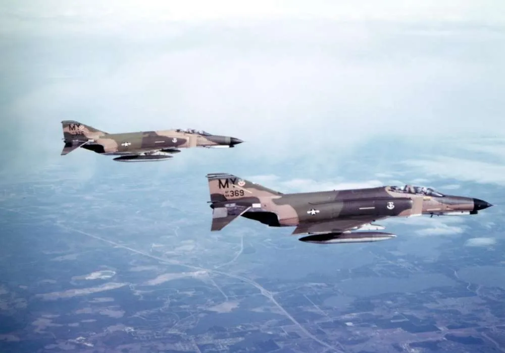 13th February 1980 Ferrying F4E Phantoms 68-369 and 67 375 with ‘MY’ tail codes from Moody AFB, Georgia, to Homestead AFB, Florida – photo by Jim Barclay in ‘MY’ F4E 68-427