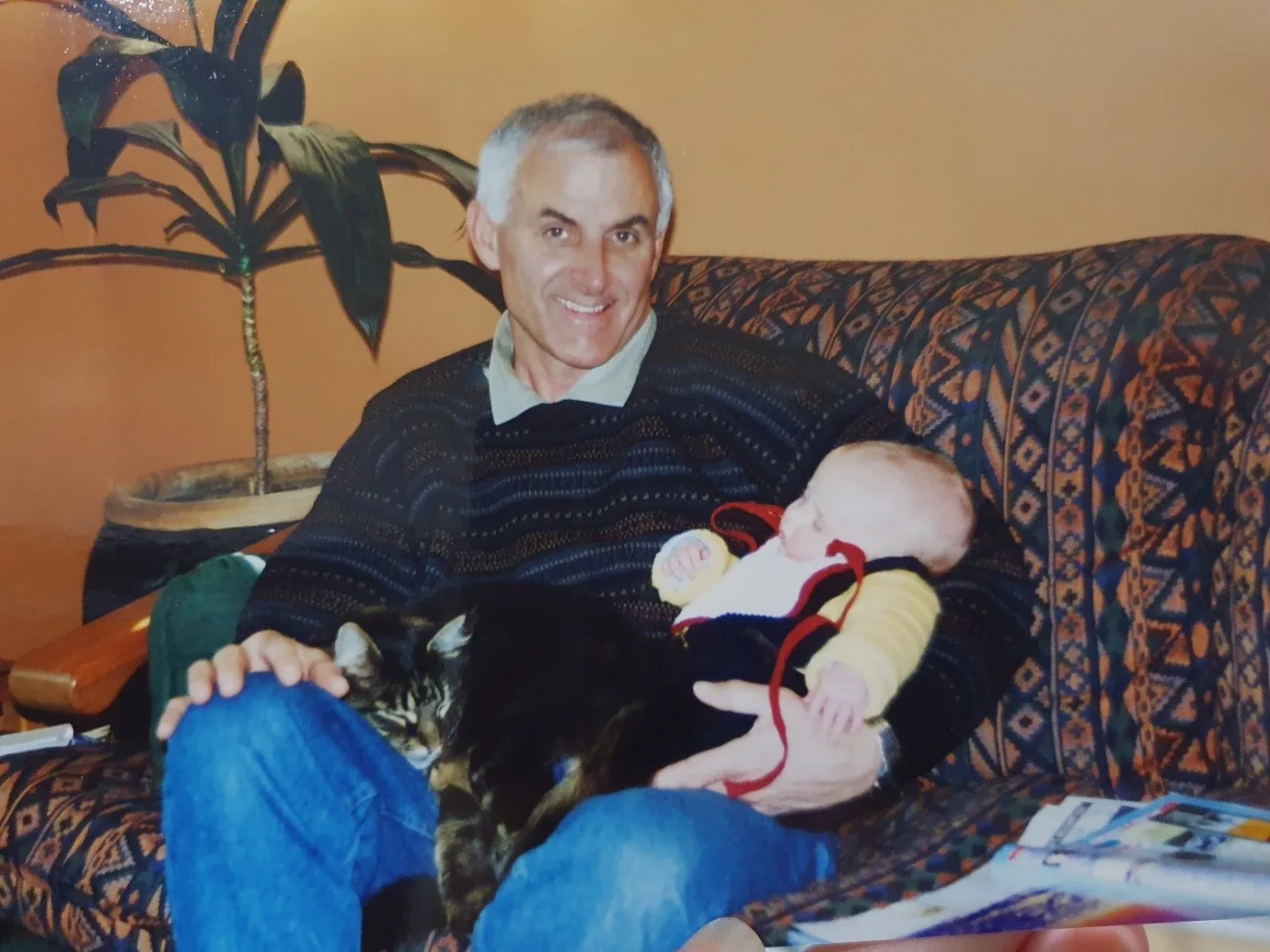 Granddad Jim With A Sleeping Xavier And A Snoozing Oscar ‘The Baron Of Maungaraki’ – 1997
