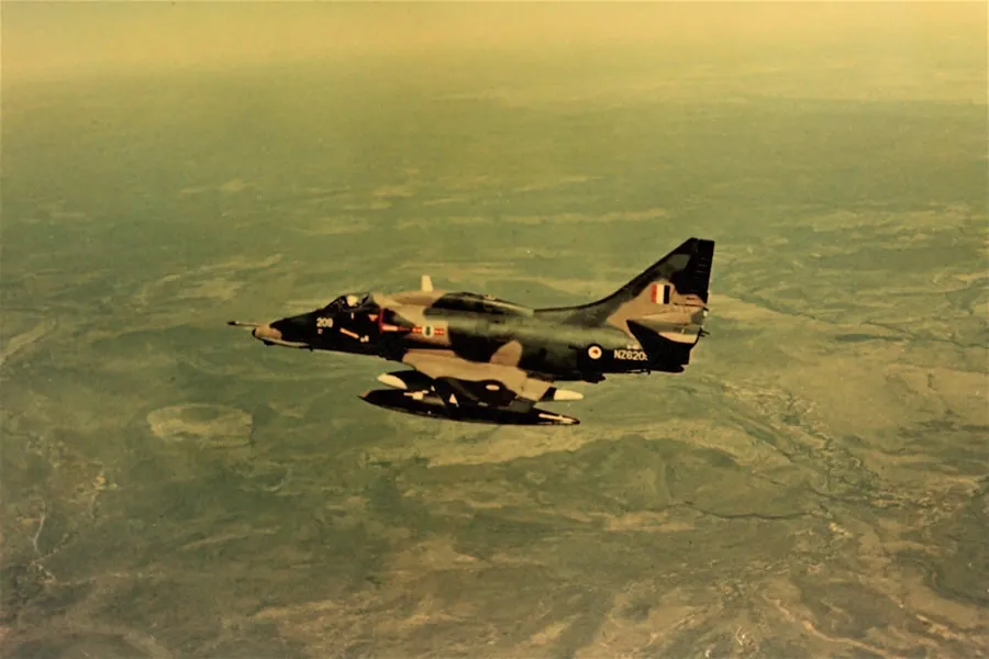 Transit from Darwin to Amberley at about 27,000 feet over the arid Barkly Tablelands – 75 Sqn A4K Skyhawk NZ6209 – Sunday 10th June 1973 – photo by Jim Barclay