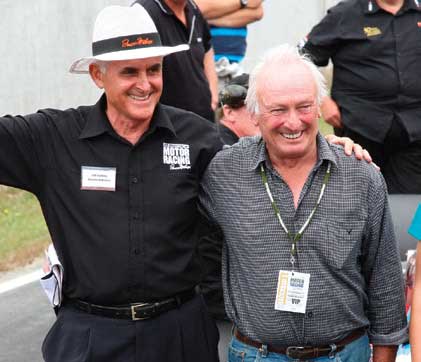 Jim Barclay (left) with Chris Amon at the NZ Festival of Motor Racing celebrating Bruce McLaren