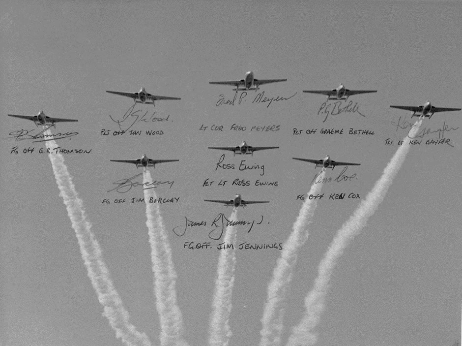 Names of pilots in the 75 Sqn Diamond 9 formation photo above: