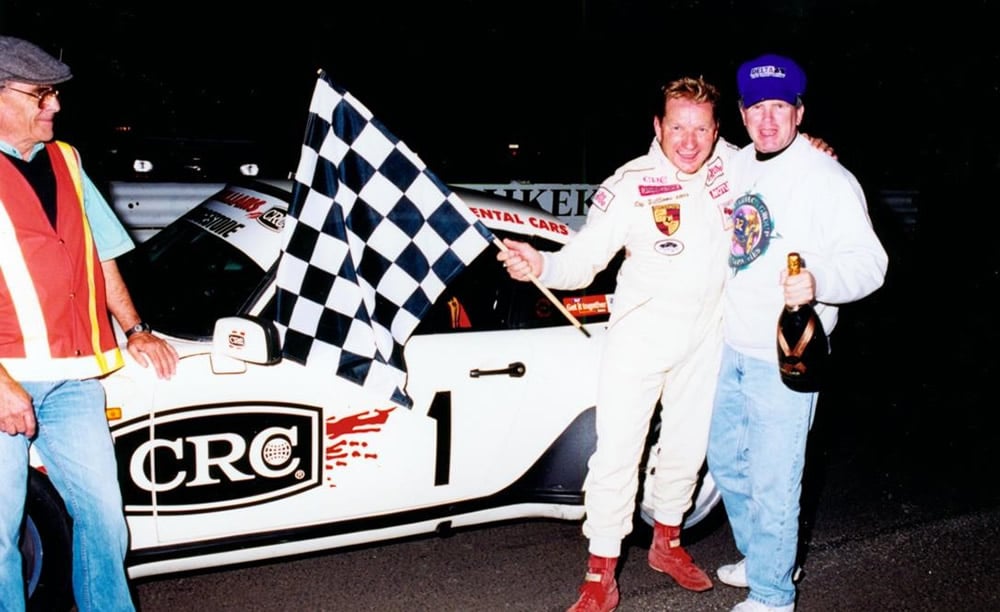 1st place ‘First Race in the World of the New Millennium - 1 Jan 2000 - Ray Williams & promoter Stan Fox with Dennis Marwood looking on and Ray’s Porsche 930 Turbo – photo via Ray Williams