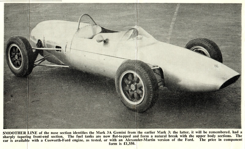 1961 Gemini Mk3A Cosworth-Ford 996cc Formula Junior – photo ‘The Motoring News’ 9 Feb 1961