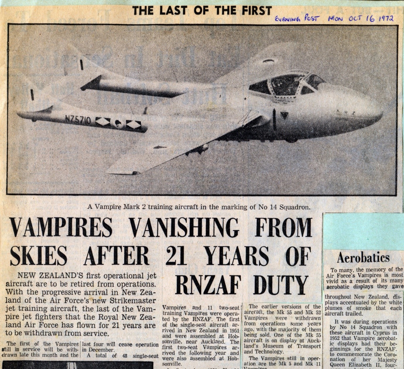 Vampires vanishing from skies after 21 years of RNZAF duty