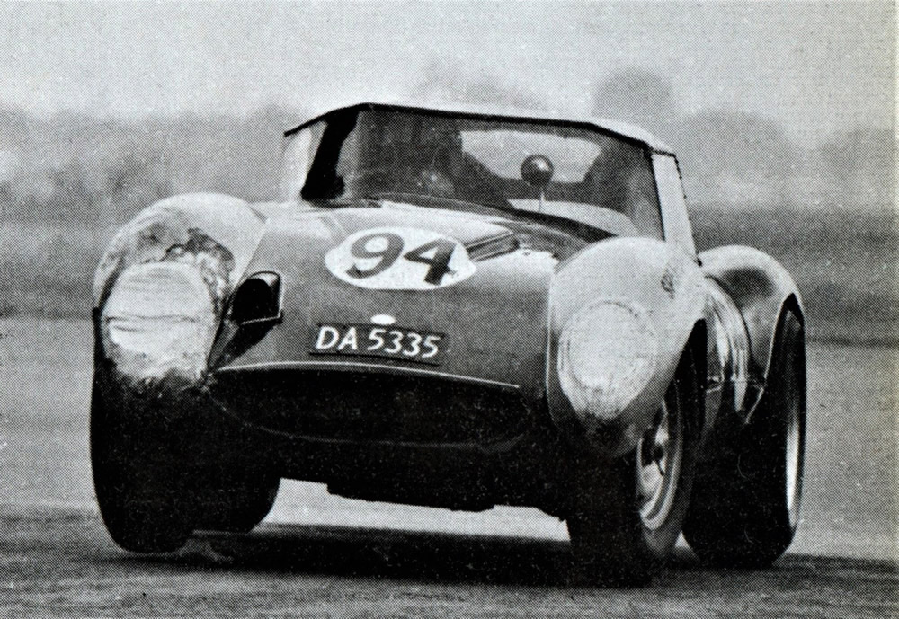Wigram 22 Jan 66 – with a ‘roof’ on his Tojeiro Jaguar sports car, Brent Hawes qualified as a saloon car and as such was able to enter the Allcomers Saloon car race – photo Euan Sarginson in Shell Book 1966