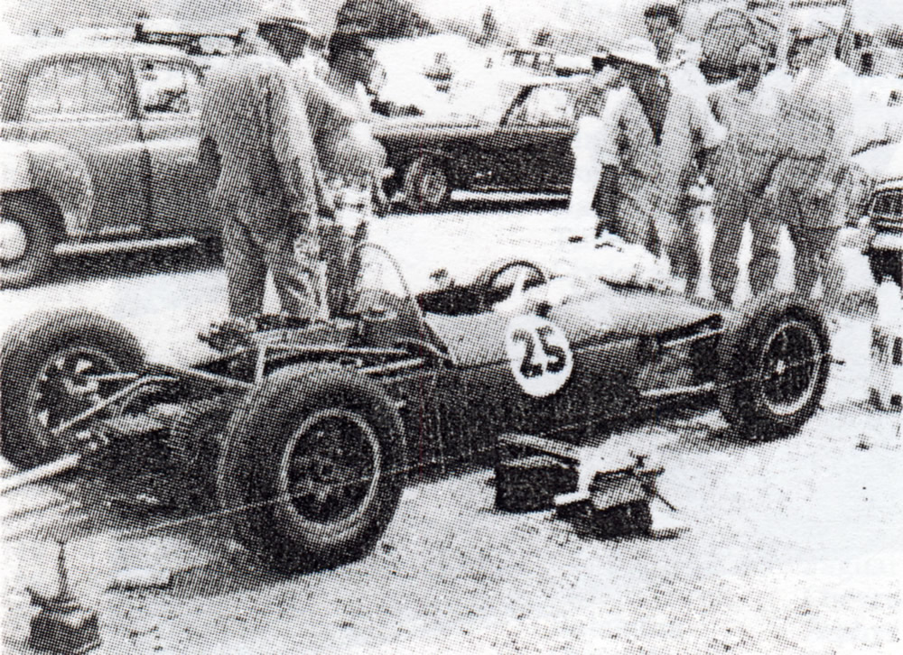 Waimate 2nd February 1963 – The Rex Flowers Gemini in the Pits with the engine cover off - photo from the booklet ‘The Waimate 50 –An Era Past’